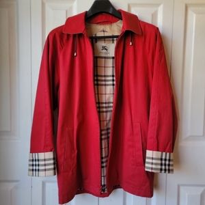 Red Burberry Rain Jacket with Detachable Hood